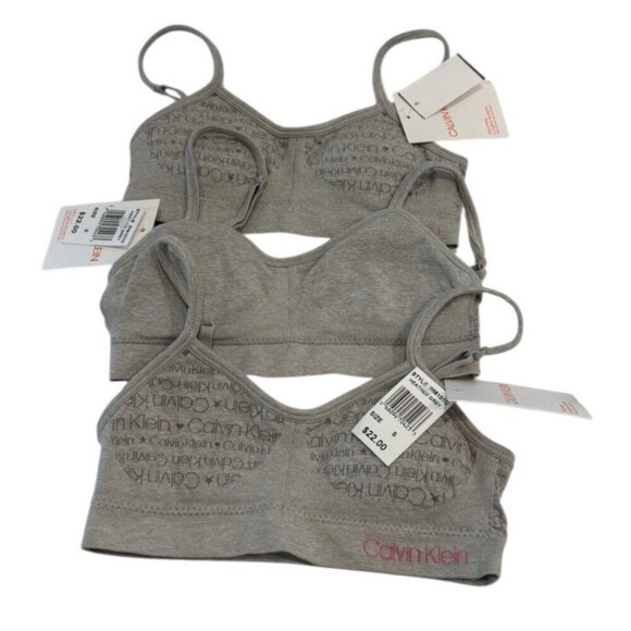 3 Calvin Klein Soft Cup Logo Bra Girls Heather Gray Adjustable Straps Size 6-6X - Picture 7 of 7